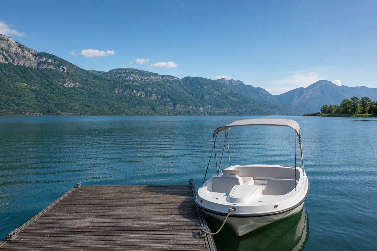 Bateau de location préparé au départ sur le lac du Bourget